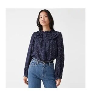 & Other Stories Navy Ruffle Polka Dot Blouse